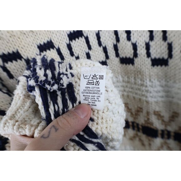 Vtg 90s Streetwear Mens XL Distressed Chunky Cotton Fair Isle Knit Sweater USA - Picture 9 of 13